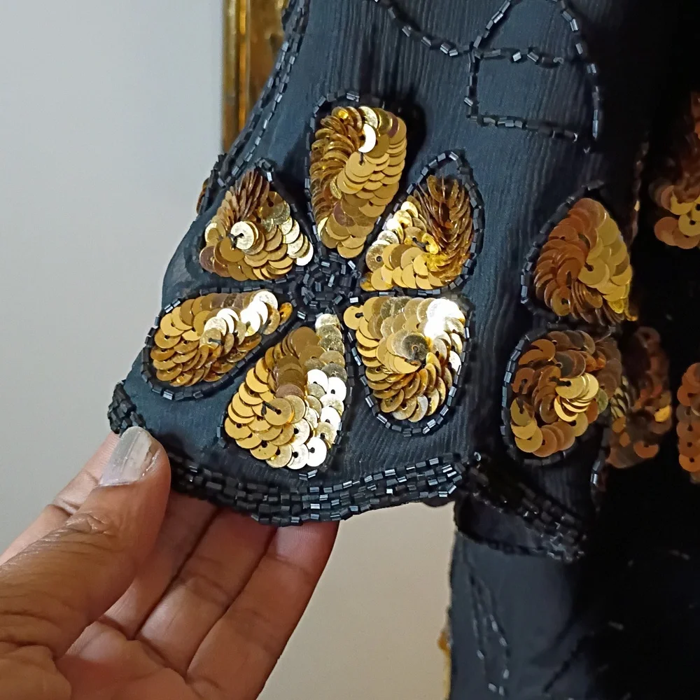 Lawrence Kozar NY Vintage Black and Gold Floral Sequin Top - Picture 4 of 6